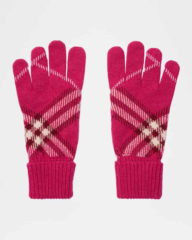 Cashmere-Blend Knit Check Gloves
